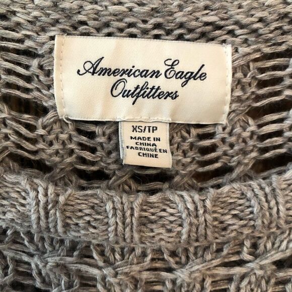 American Eagle XL Gray Lightweight Open Knit Slouchy Long Sleeve Sweater - Picture 3 of 6